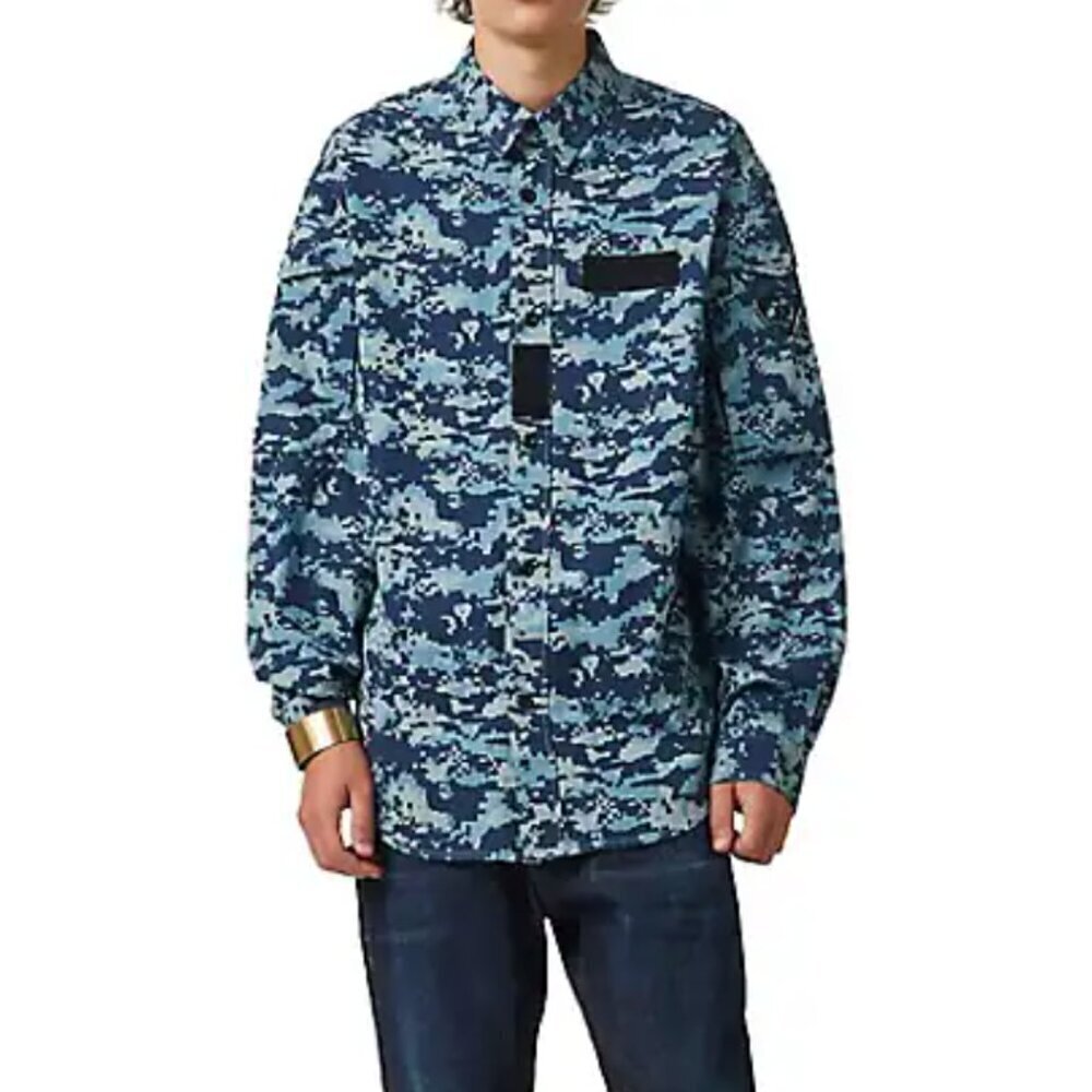 Diesel S-Davies Button Down Shirt Mens XXL Blue Camo Long Sleeve Cotton Regular